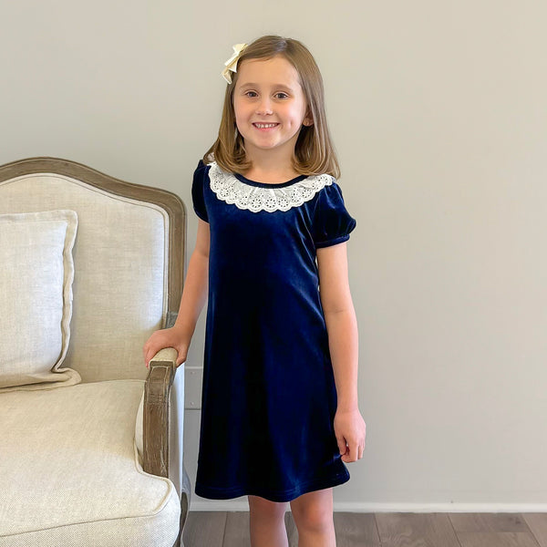 Dress Ester Vintage offers Strasburg Navy Blue Velvet Dress Size 10y girls dress n13