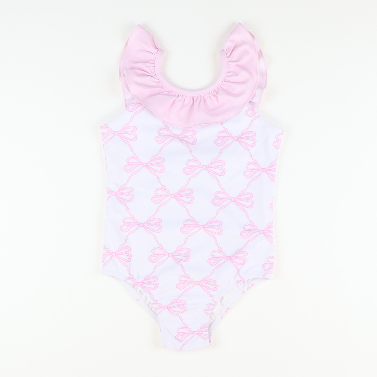 Ruffle Neck Swimsuit - Pink Bows