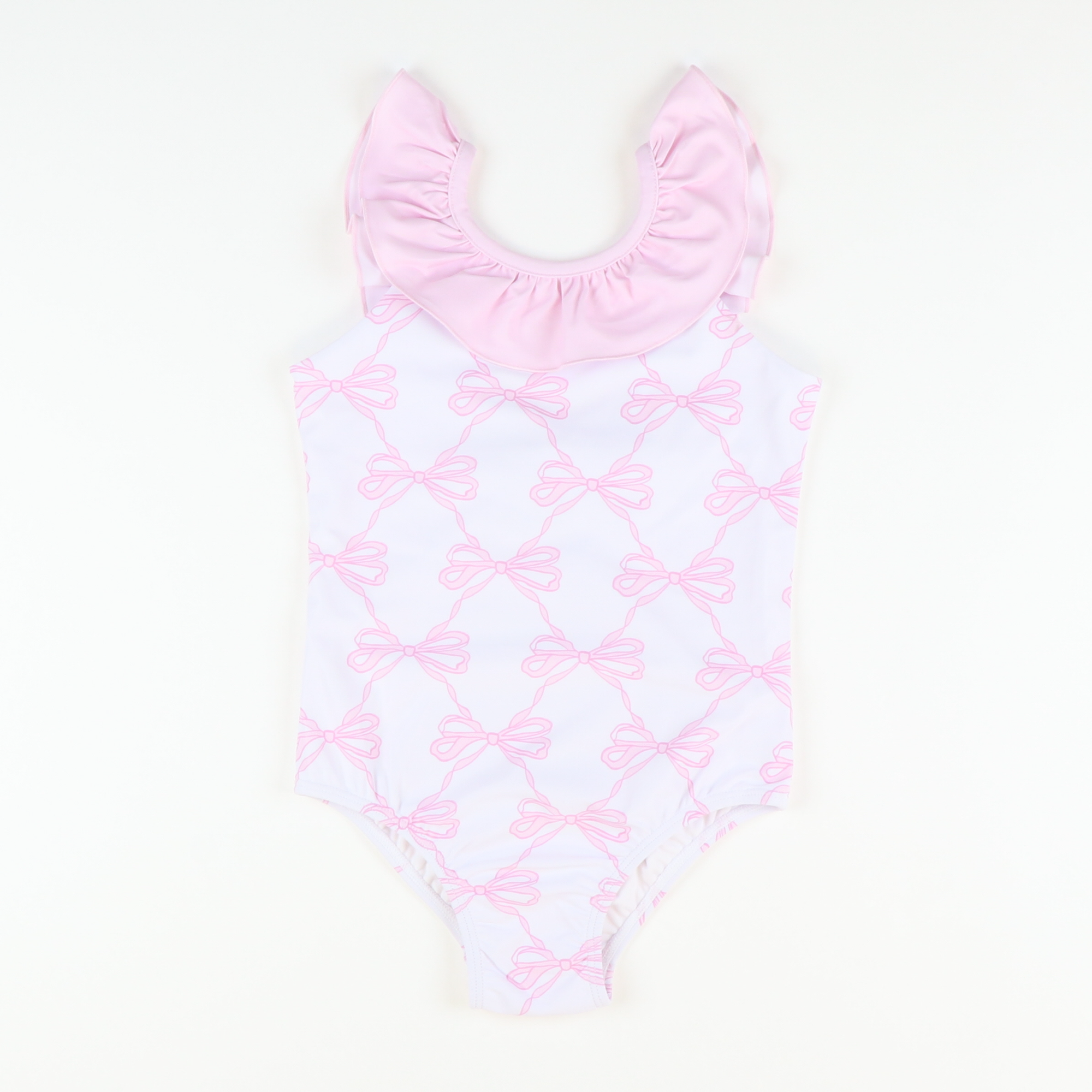 Ruffle Neck Swimsuit - Pink Bows