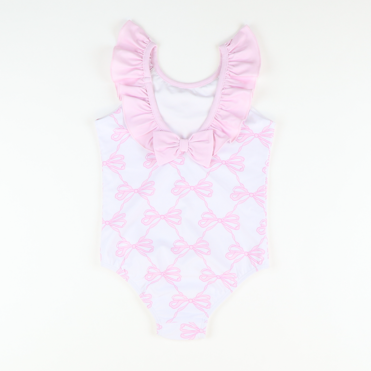 Ruffle Neck Swimsuit - Pink Bows