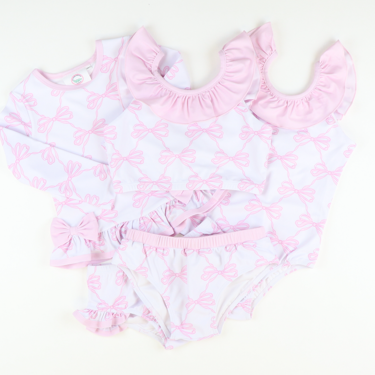 Two-Piece Ruffle Rash Guard - Pink Bows