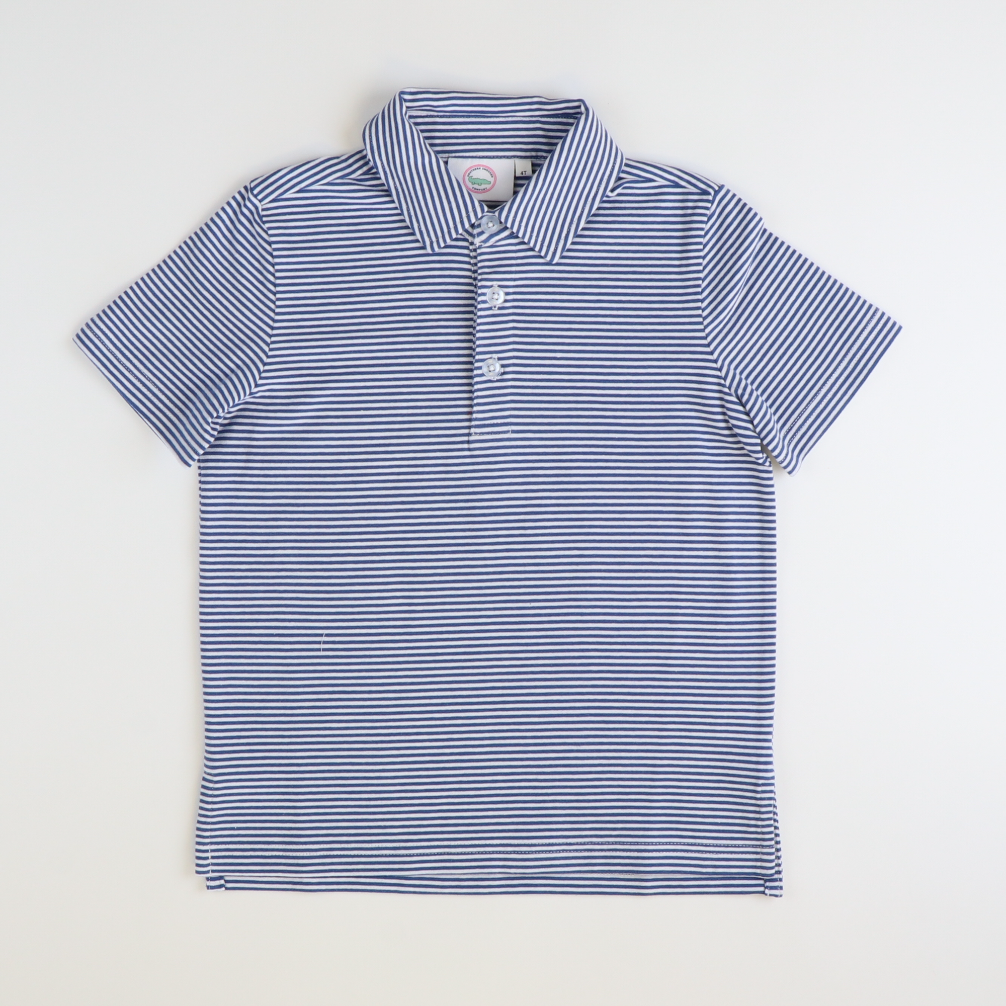 Boys Signature S/S Knit Polo - Slate Blue & White Thin Stripe