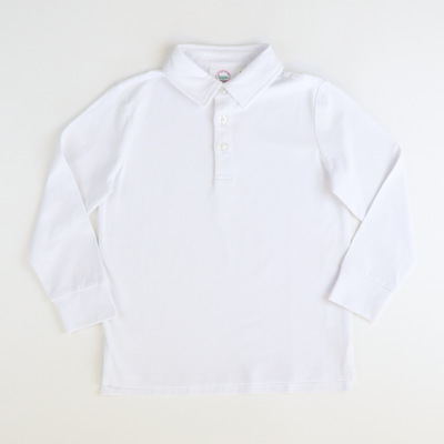 Boys Signature L/S Knit Polo - White Solid