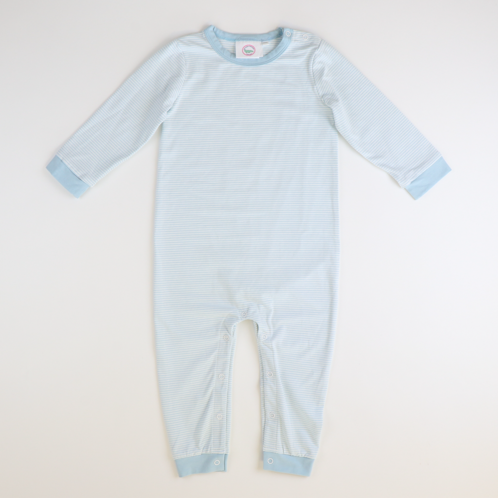 L/S Out & About Romper - Light Blue & White Thin Stripe