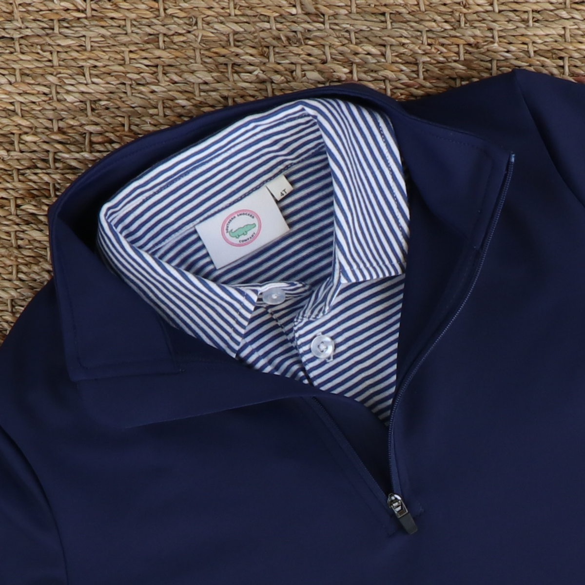 Boys Signature S/S Knit Polo - Slate Blue & White Thin Stripe