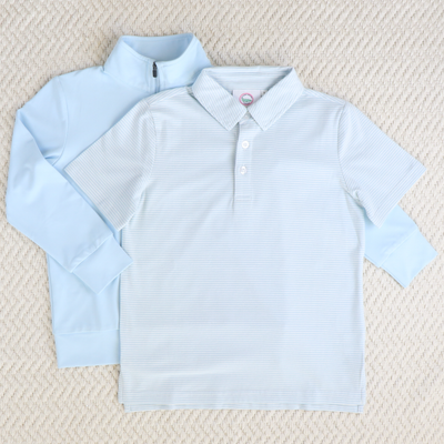 Boys Signature S/S Knit Polo - Light Blue & White Thin Stripe*Ships Now*