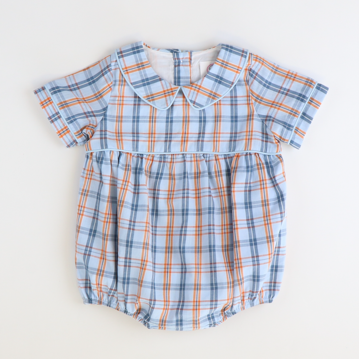 Collared Boy Bubble - Orange & Blue Plaid