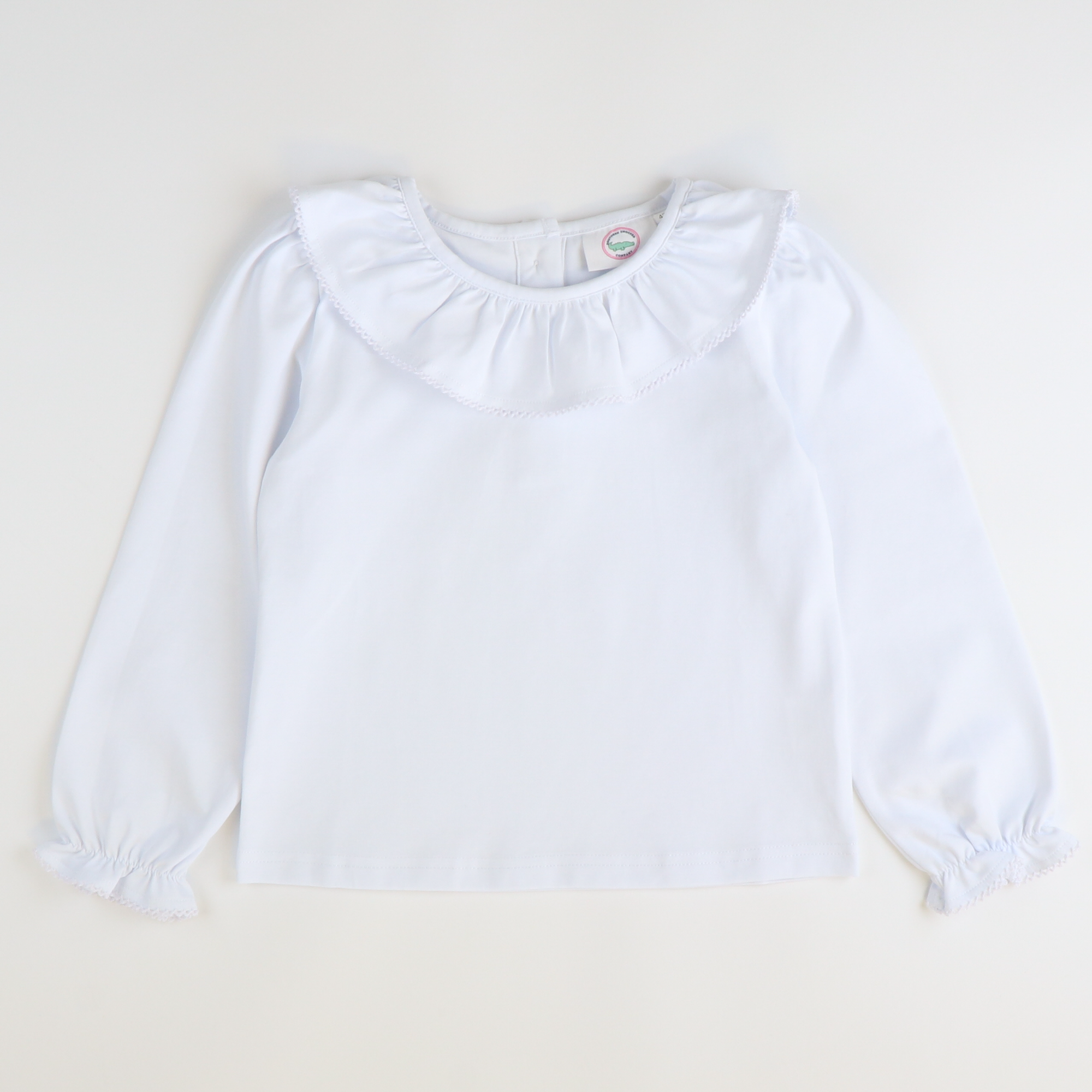 Girls Ruffle Neck L/S Blouse - White Knit