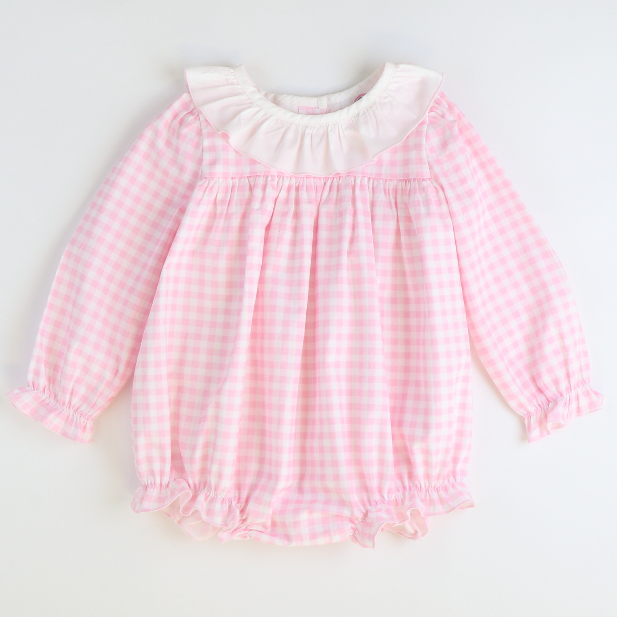 Ruffle Collar Girl Bubble - Light Pink Check