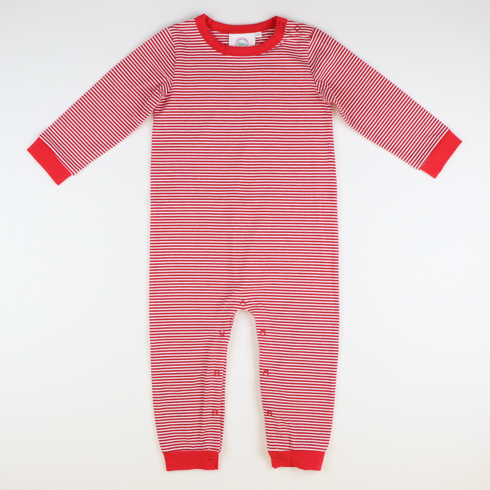 L/S Out & About Romper - Holiday Red & White Thin Stripe