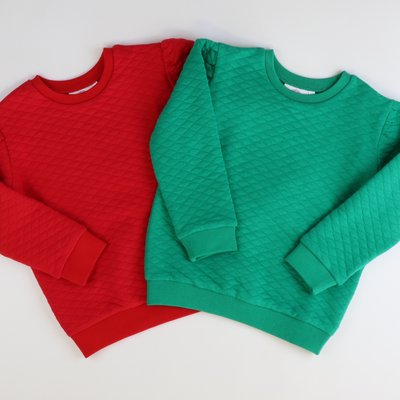 Quilted Girls Sweatshirt - Holiday Red