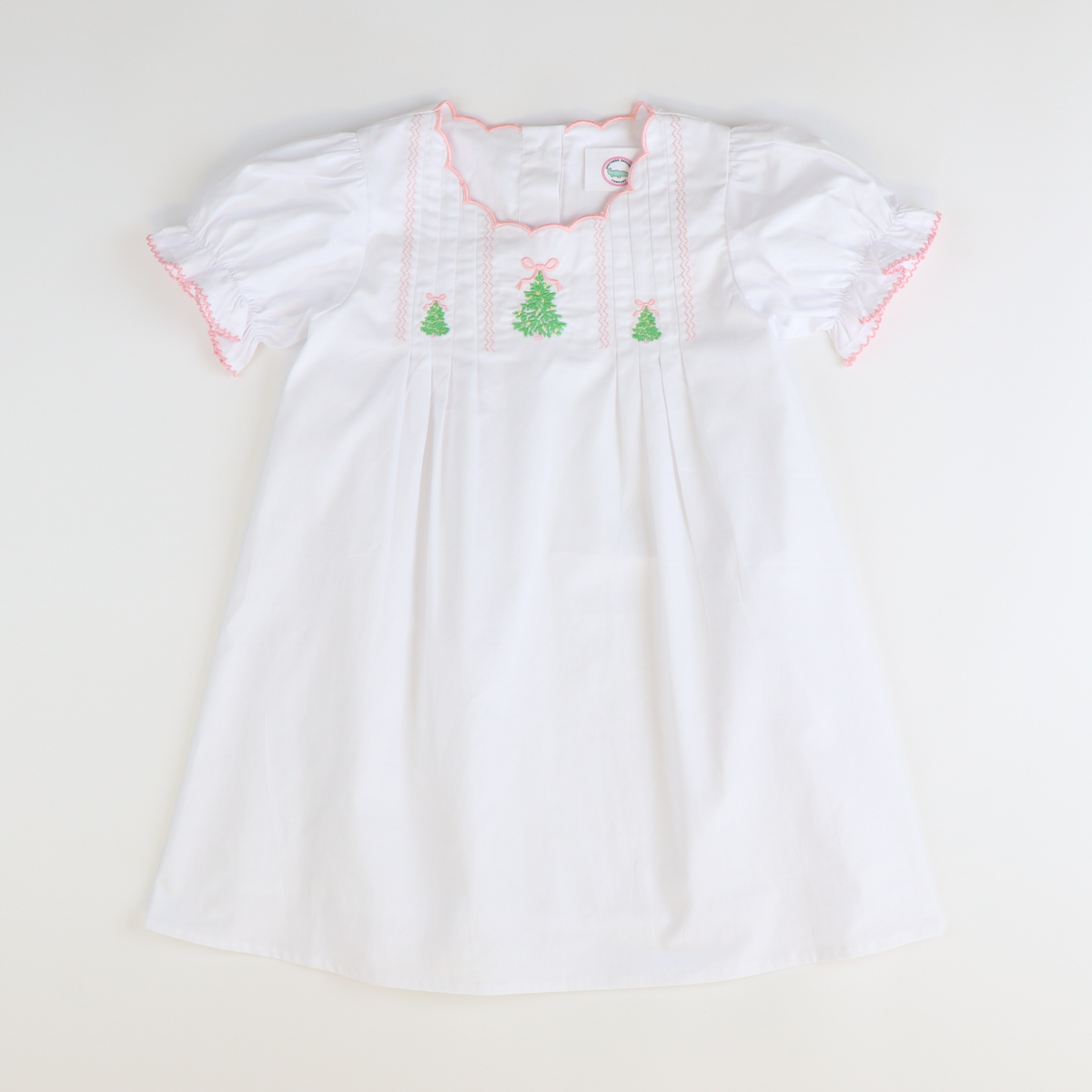 Embroidered Christmas Trees Dress - White