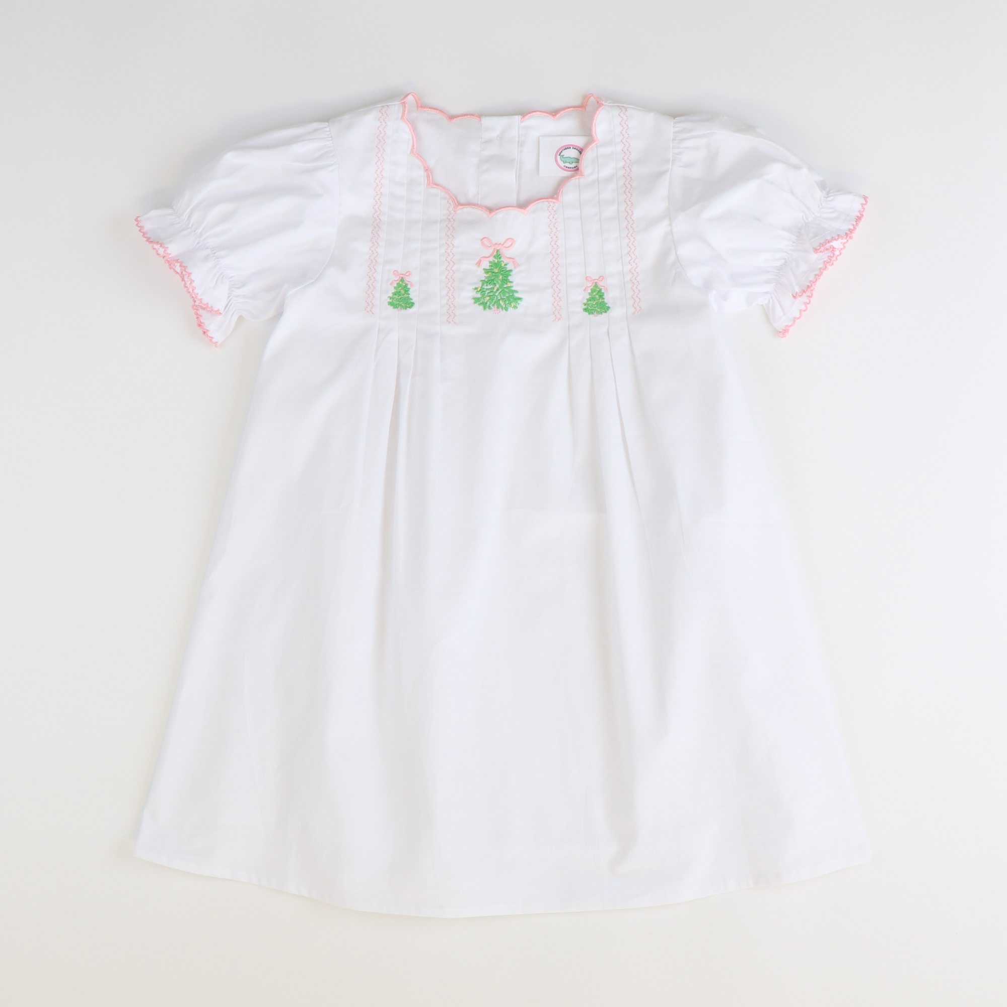 Embroidered Christmas Trees Dress - White