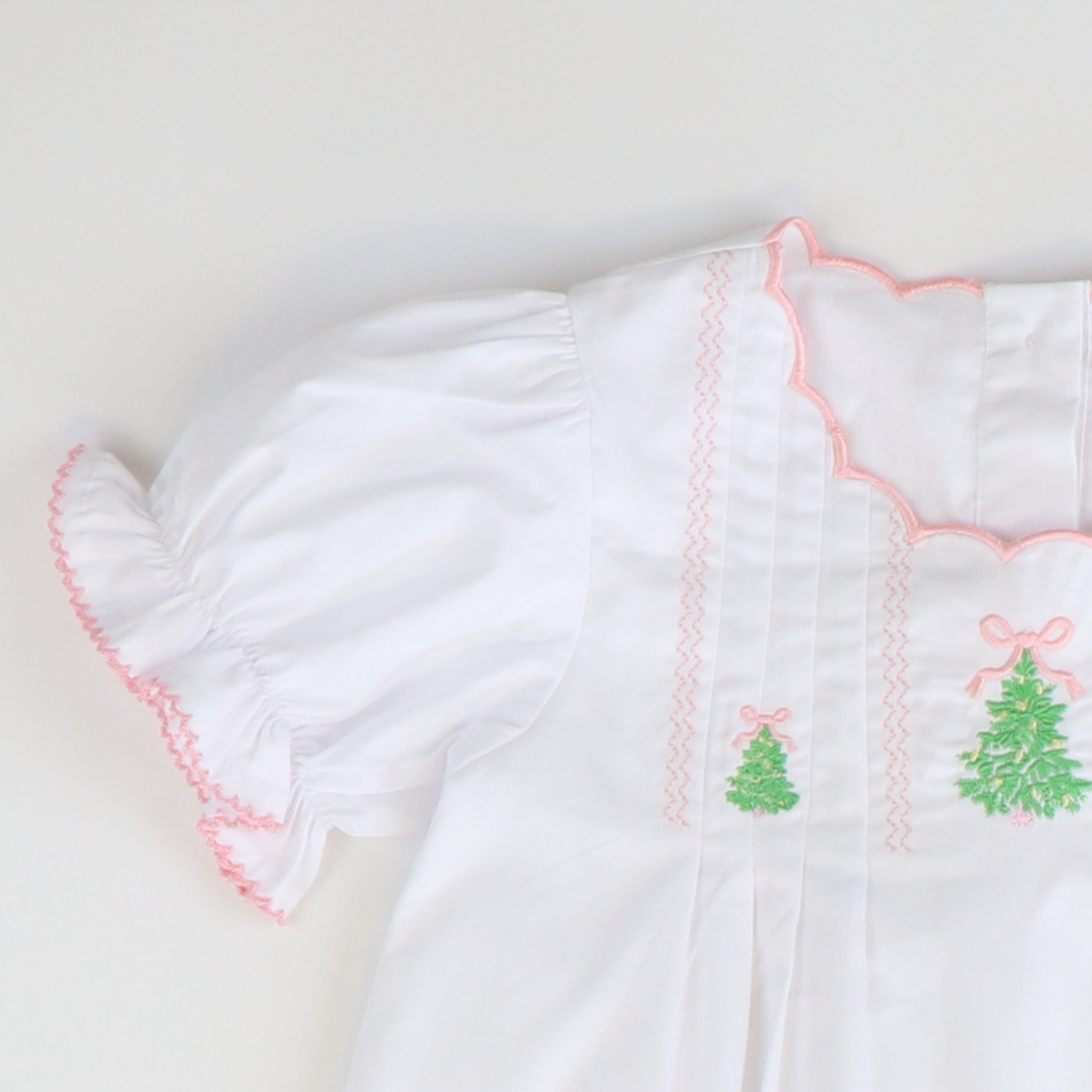 Embroidered Christmas Trees Girl Bubble - White