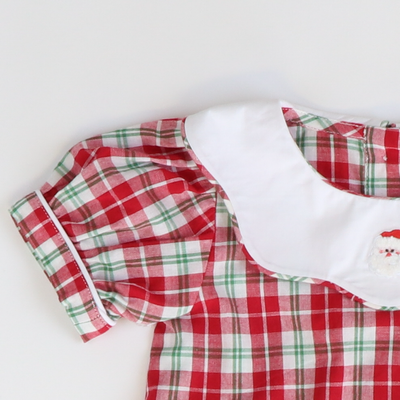 Embroidered Scalloped Santa Girl Bubble - Red & Green Plaid