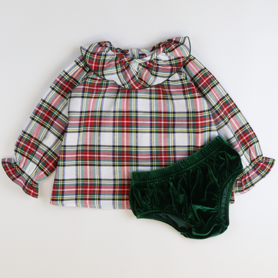 Ruffle Neck Set - Christmas Tartan Plaid Velvet