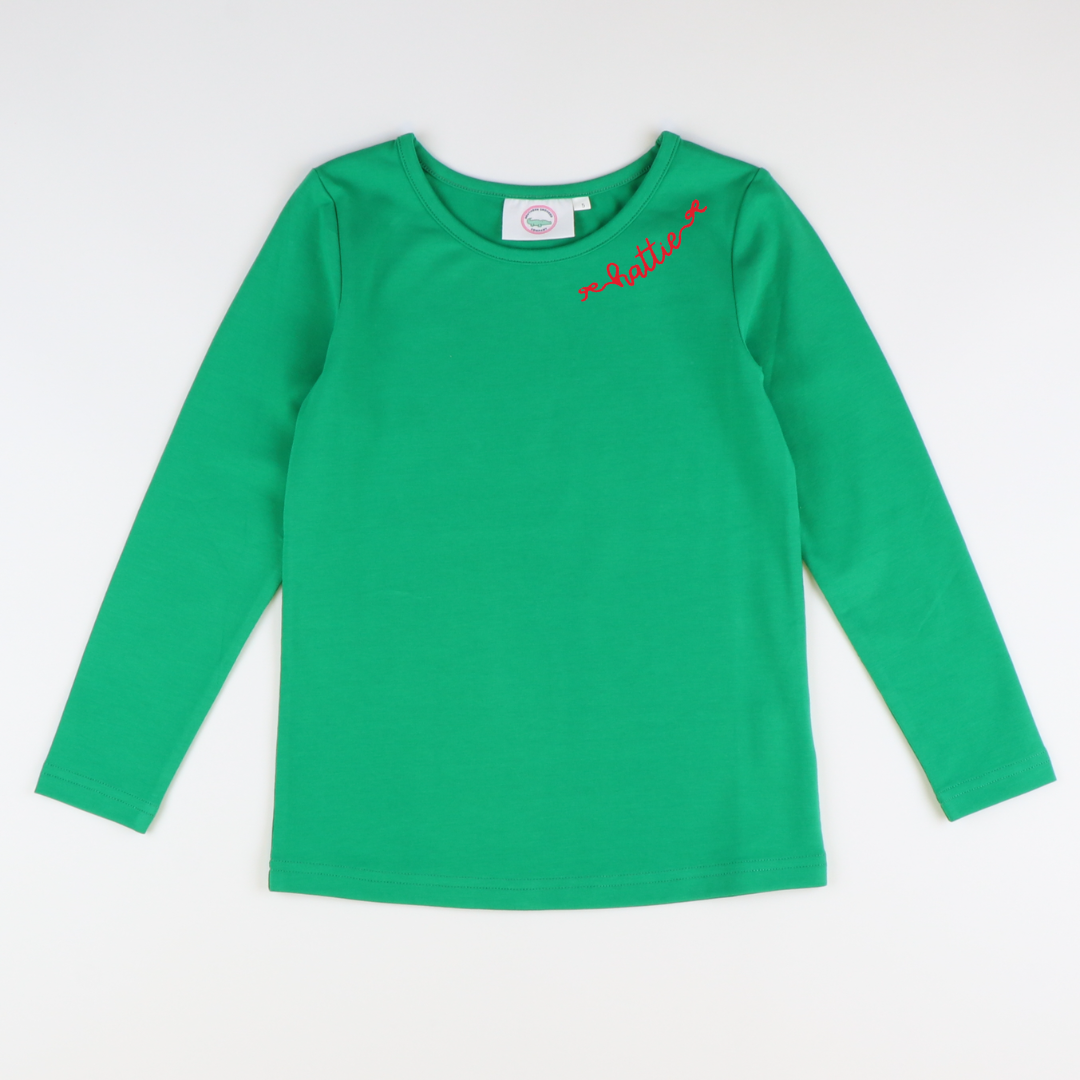 Embroidered Out & About Girl's L/S Tee - Green