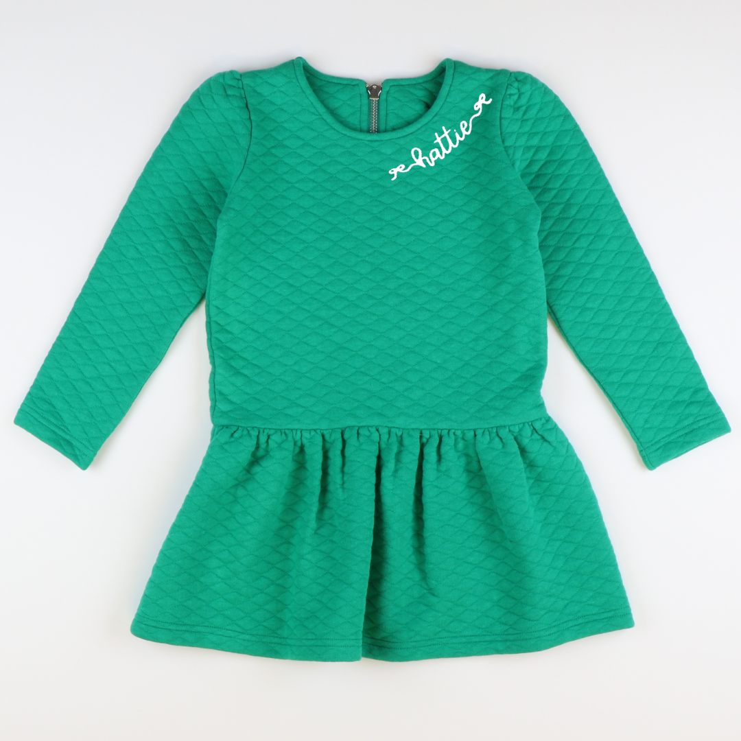 Embroidered Quilted Party Dress - Green