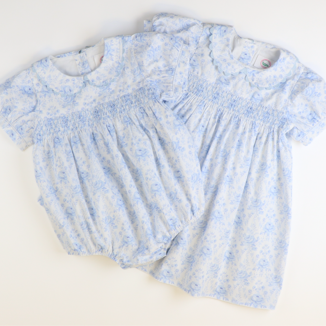 Smocked Geo Dress - Blue Fancy Floral