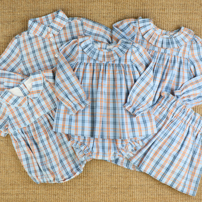 Collared Boy Bubble - Orange & Blue Plaid