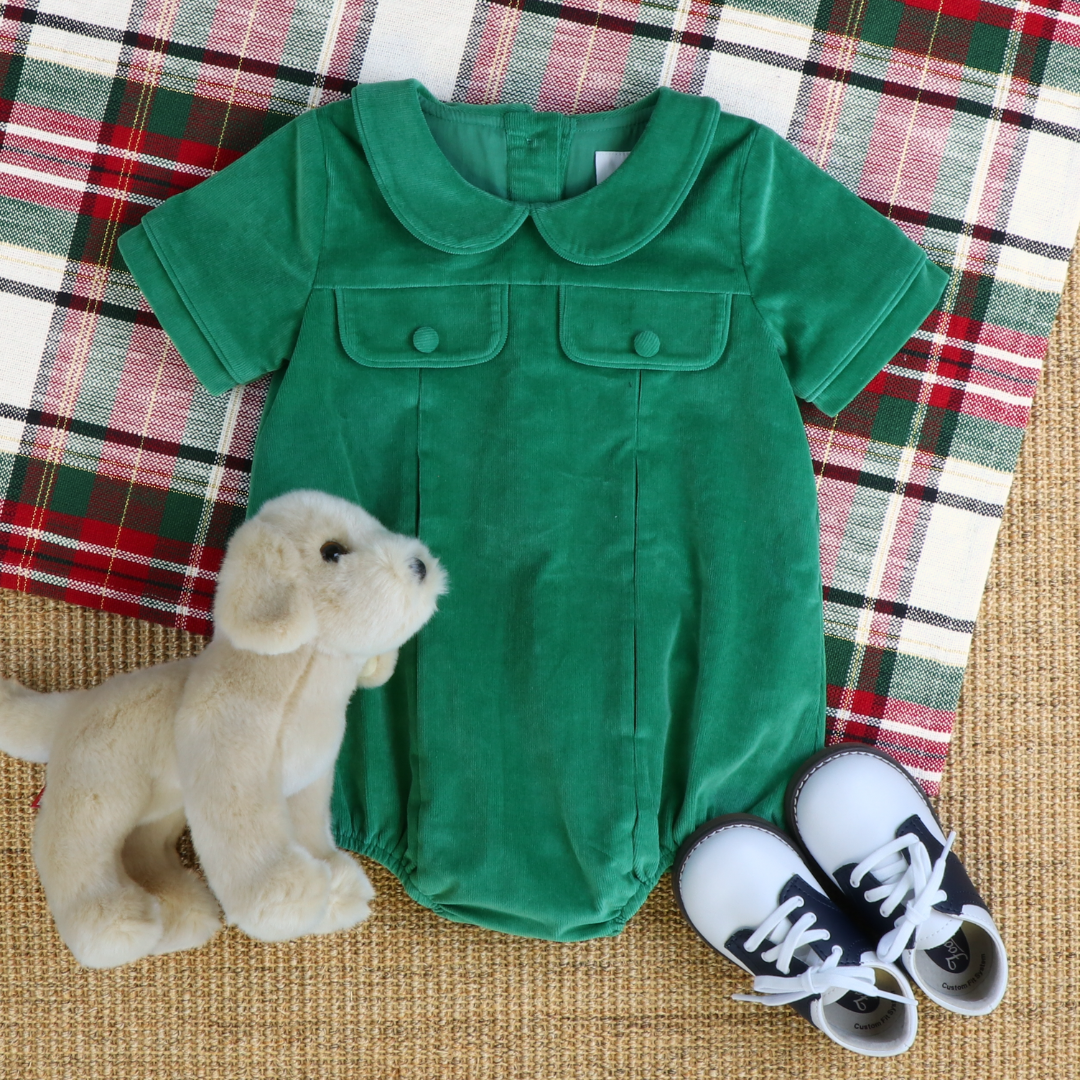 Corduroy Collared Boy Bubble - Christmas Green