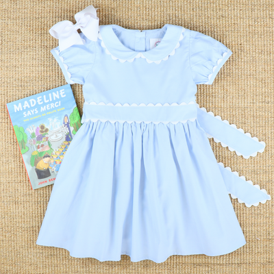 Scalloped Chambray Dress - Light Blue