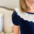 White Eyelet Ruffle Navy Blue Velvet Dress