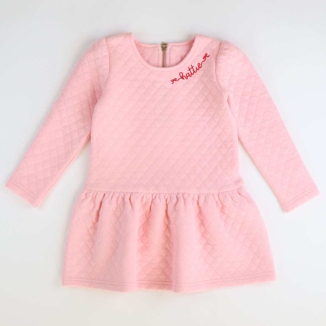 Embroidered Quilted Party Dress - Light Pink