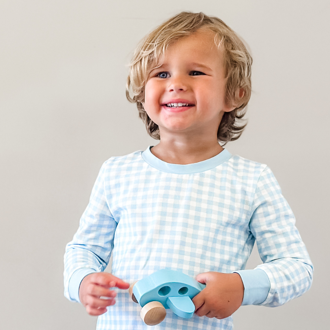 Boys Light Blue Check Long Sleeve Pajama