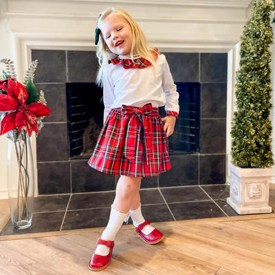 Christmas Plaid Ruffle Blouse & Skirt Set