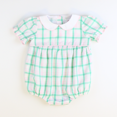 Collared Girl Bubble - Preppy Pink & Green Plaid