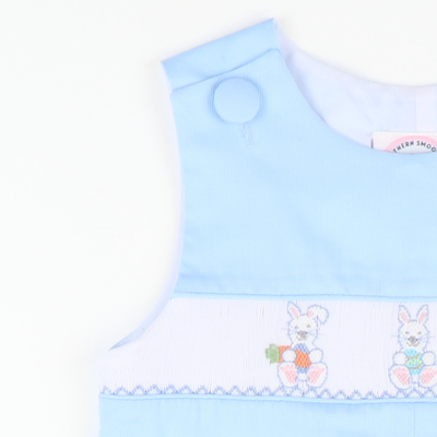 Smocked Easter Bunnies Shortall - Light Blue Pique - Stellybelly