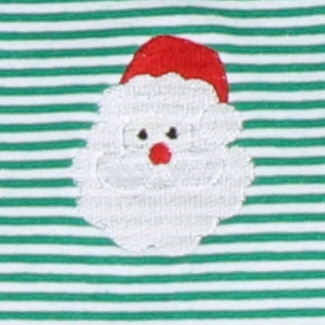 Embroidered Santa Face Romper - Christmas Green & White Thin Stripe