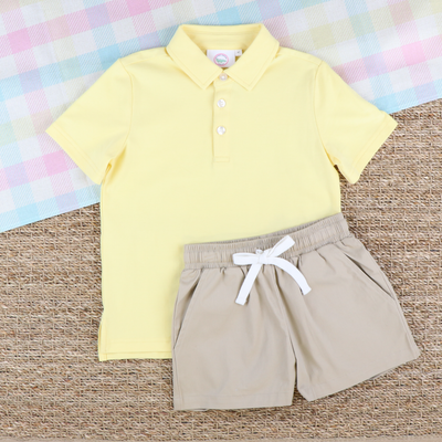 Boys Signature Knit Polo - Solid Pastel Yellow