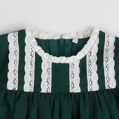 Vintage Lace Dress - Dark Green Linen