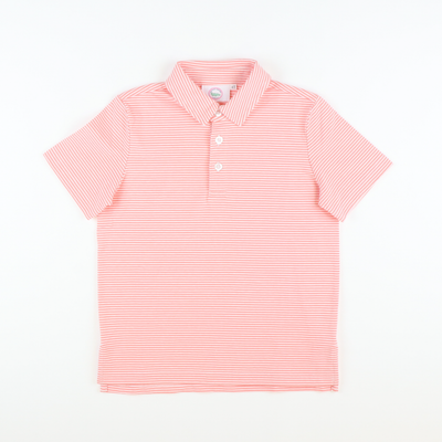 Boys Signature Knit Polo - Coral Thin Stripe