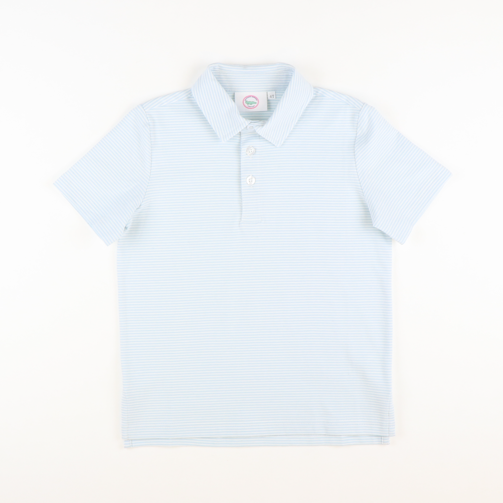 Boys Signature Knit Polo - Light Blue Thin Stripe