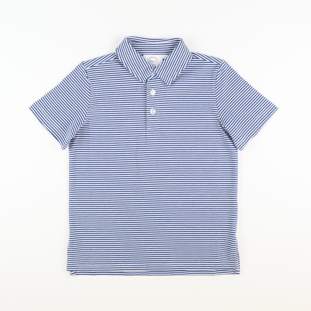 Boys Signature Knit Polo - Slate Blue Thin Stripe