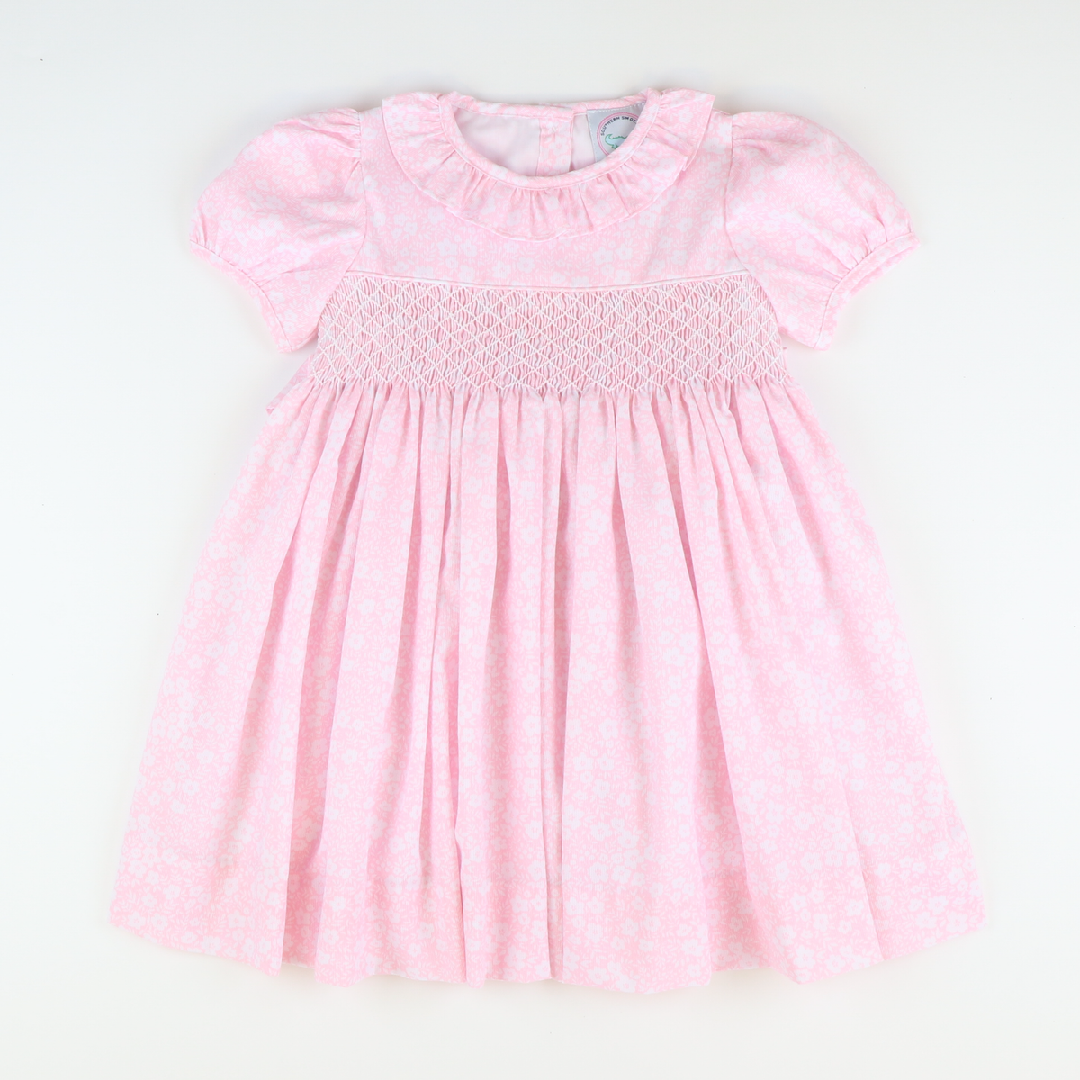 Smocked Geo Dress - Tiny Pink Floral