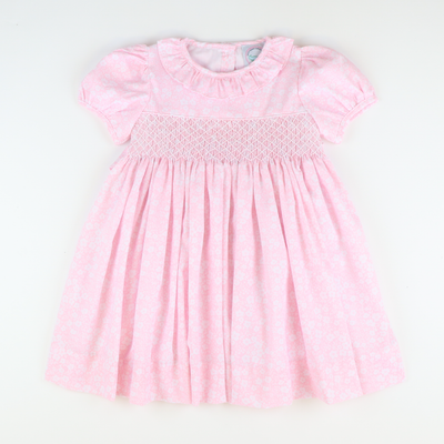 Smocked Geo Dress - Tiny Pink Floral