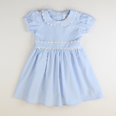 Scalloped Chambray Dress - Light Blue