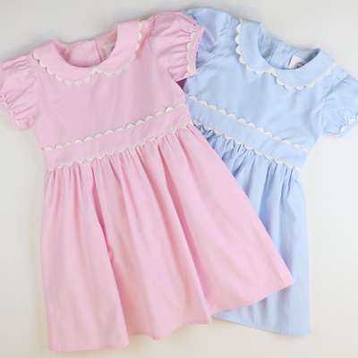 Scalloped Chambray Dress - Light Pink