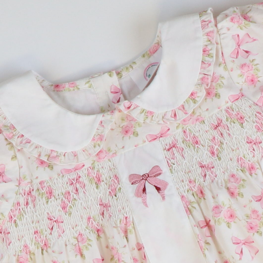 Embroidered Bows Dress - Pink Roses & Bows