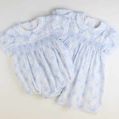 Smocked Geo Girl Bubble - Blue Fancy Floral