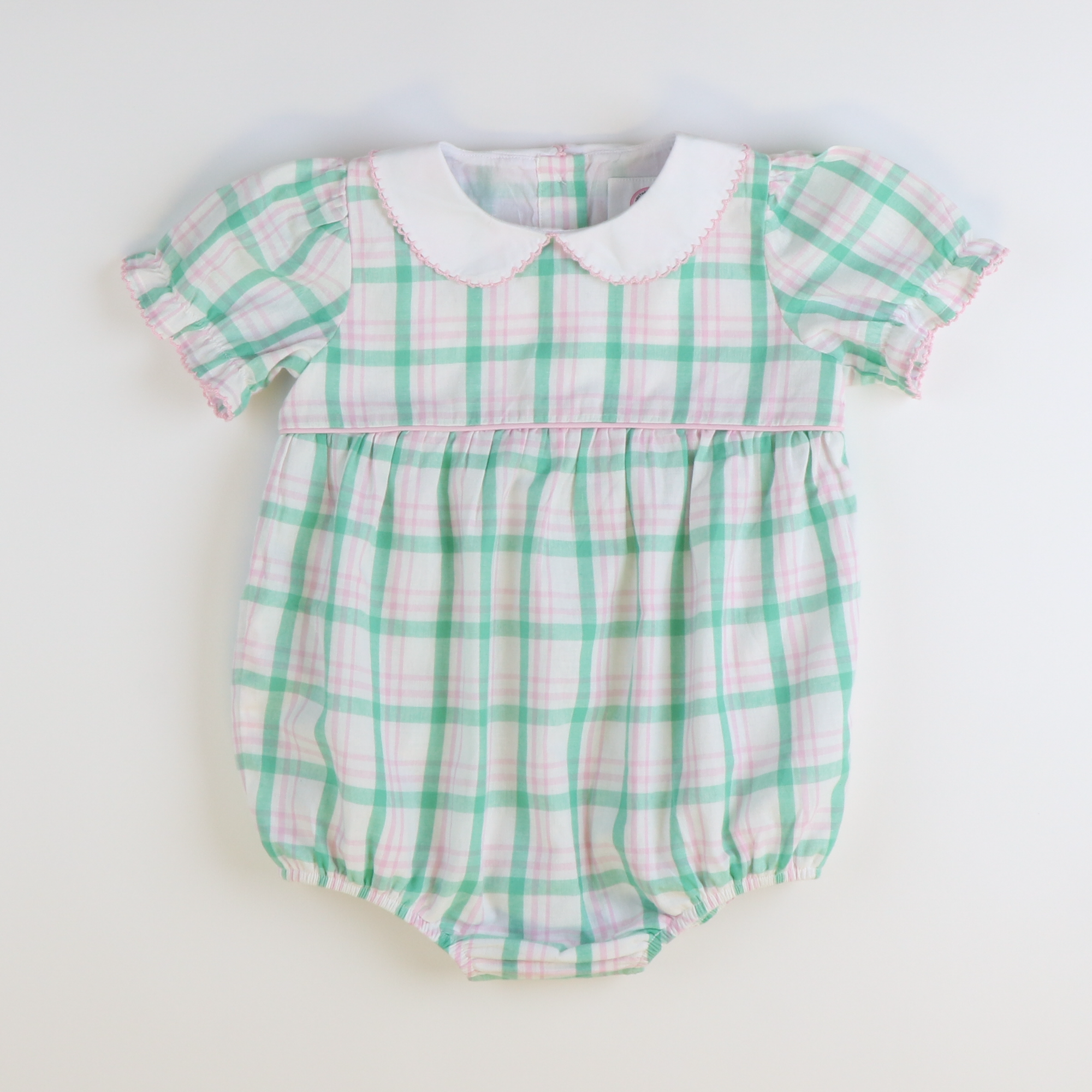 Collared Girl Bubble - Preppy Pink & Green Plaid