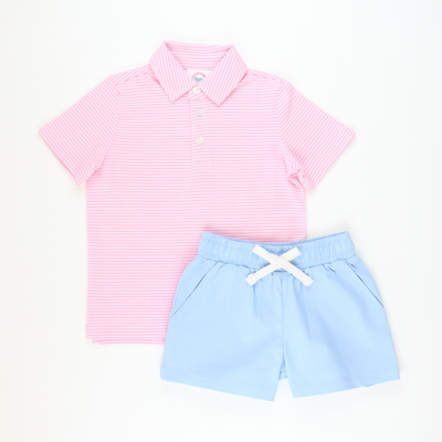 Boys Signature Knit Polo - Pink Thin Stripe