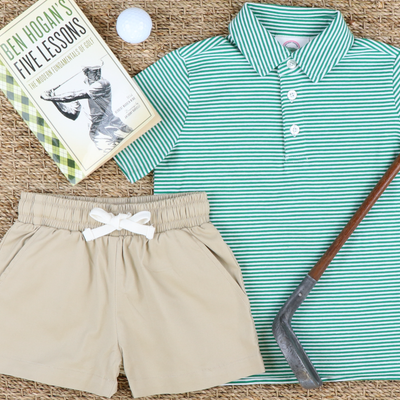 Boys Signature Knit Polo - Green Thin Stripe