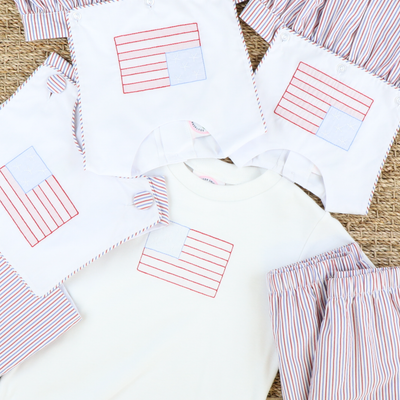 Scalloped Girl Shorts - Patriotic Stripe Seersucker