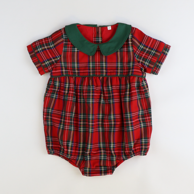 Collared Boy Bubble - Christmas Plaid