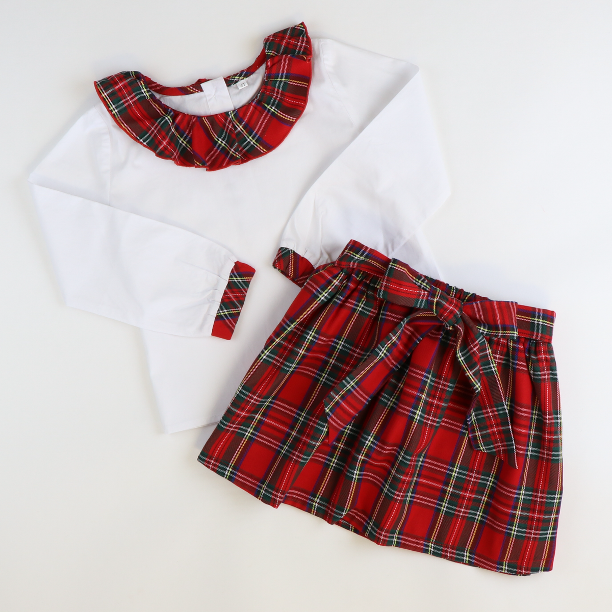 Christmas Plaid Ruffle Blouse & Skirt Set